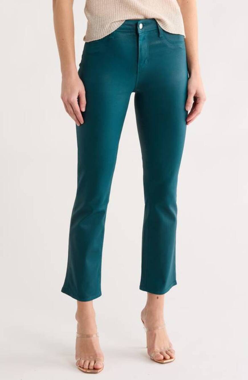 L'Agence Tati High Rise Crop Micro Boot Jeans in Deep Teal Coated 25